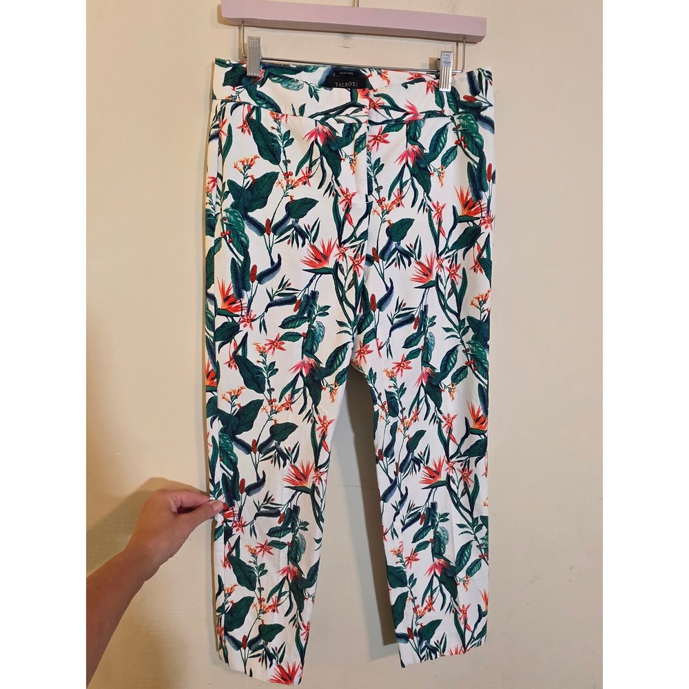 Talbots Hampshire Ankle Pants 4 White Tropical Bird of Paradise Floral Trousers